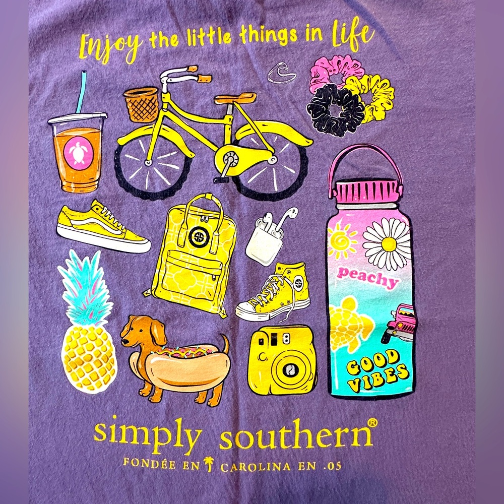 Simply Southern Collection girls L t-shirt, VSCO Enjoy the Little Things, purple